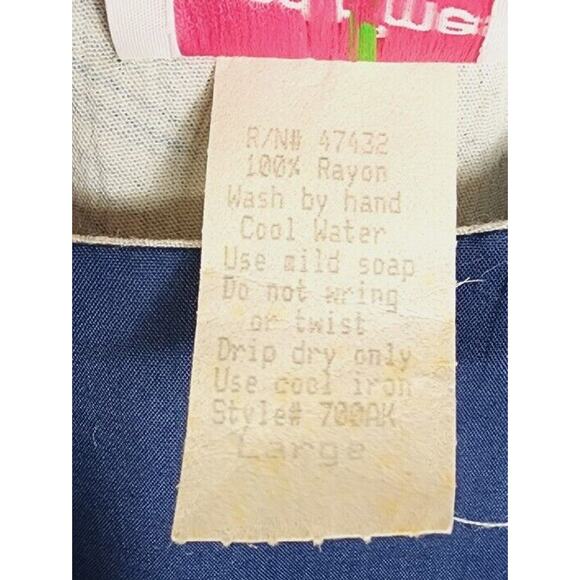 VTG 80s Good Times Hawaii MuuMuu Caftan Maxi Dress Blue White Abstract Large NOS - Picture 5 of 11